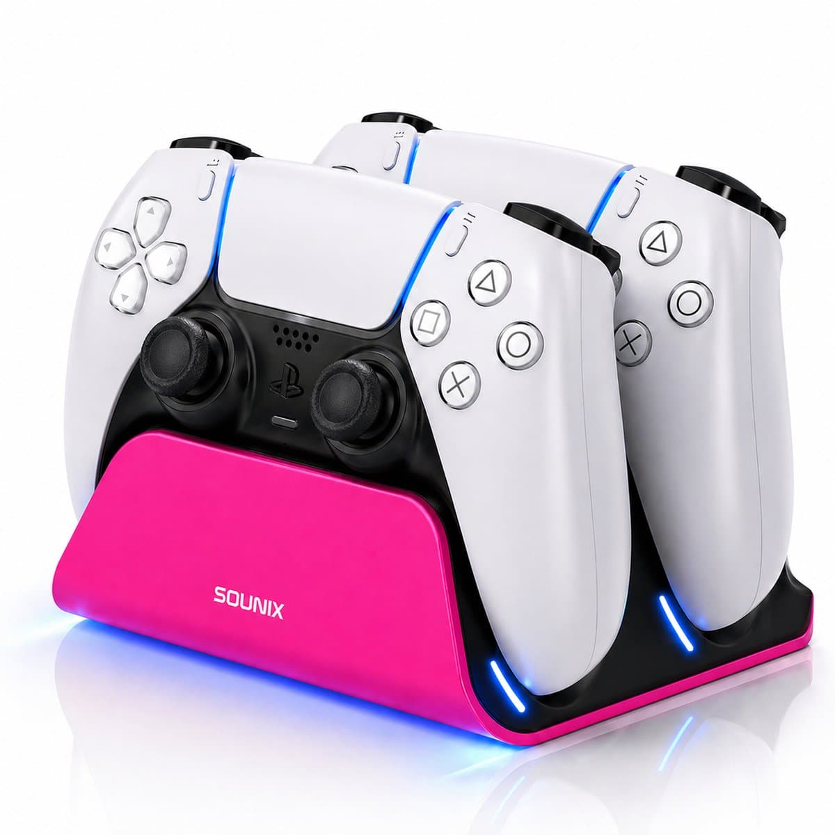 Sounix Oplaadstation geschikt voor PS5 / PS5 Slim / PS5 PRO / DualSense Controller - PS5 accessoires - Dual Oplader - Charging Dock - Roze — afbeelding 1