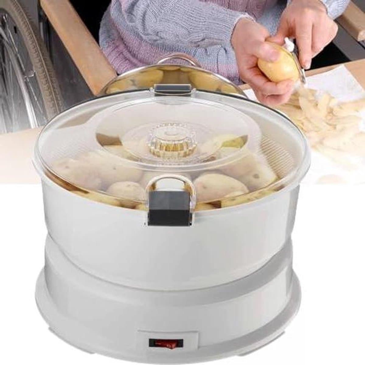 Elektrische Aardappelschilmachine - Automatische Groenteschiller - Snel Schillen - Veiligheidslock - 1kg Capaciteit - Wit — afbeelding 1