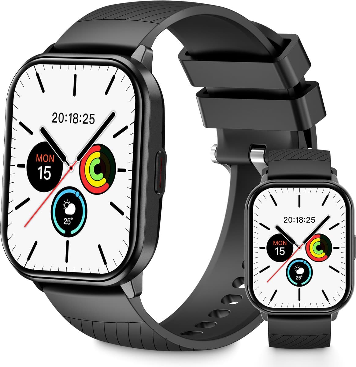 Smartwatch - Belfunctie - Unisex horloge - Waterbestendig voor dagelijks gebruik - Met hartslagmeting, slaapmonitoring, stappenteller en muziekbediening - Compatibel met Android en iOS - Zwart — afbeelding 1
