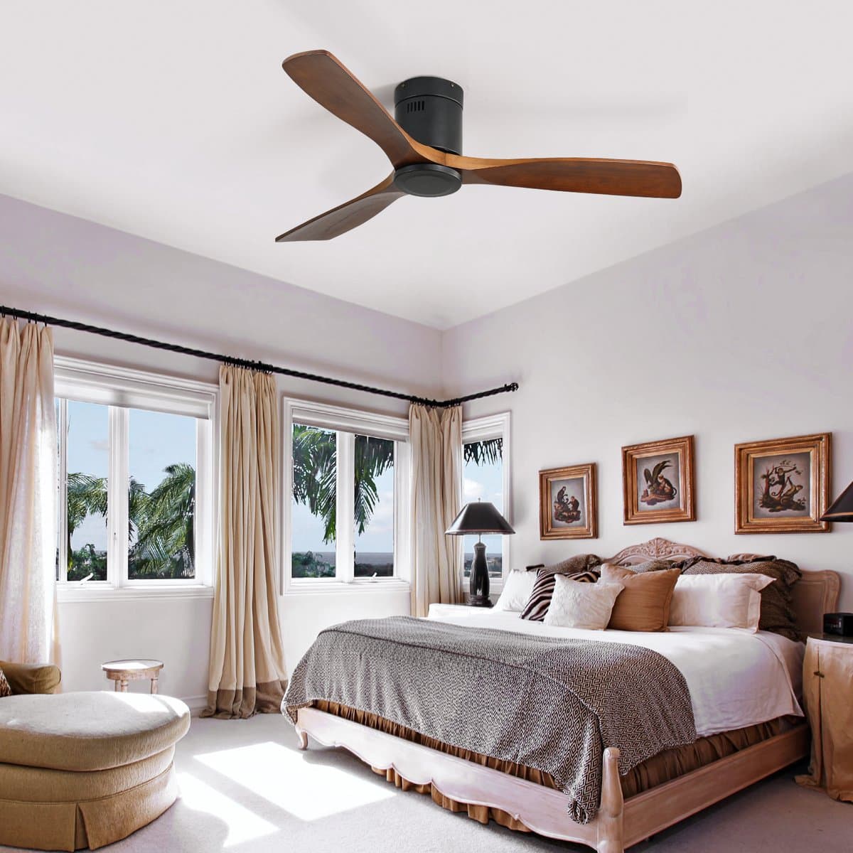 Re-purelife® Koel Zomer Collectie grote plafondventilator met licht voor woonkamer, eetkamer of ruime slaapkamer | ventilator met Metal & Wood | afstandsbediening, 6 snelheden en winterstand | 18W LED | modern design zwart 132 × 132 × 24 cm — afbeelding 1