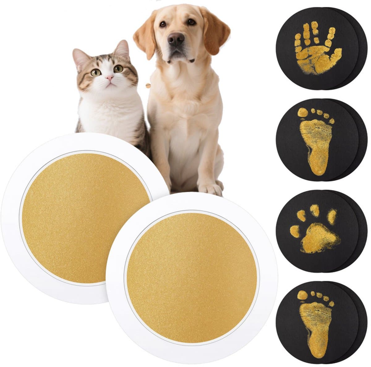 Inktkussenset voor huisdieren – 2-delige set (2 inktkussens + 4 vellen papier) – Pootafdrukken van honden & katten – Ideaal voor aandenkenalbums, doe-het-zelf-ansichtkaarten en herinneringen – Ook geschikt voor baby-aandenkens – 11 x 11 cm — afbeelding 1