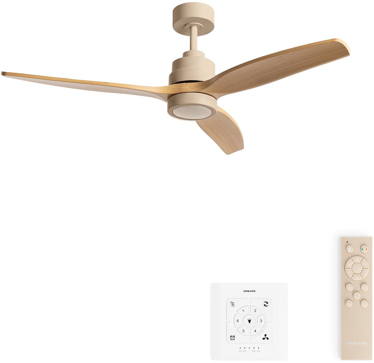 CREATE - Stille plafondventilator van 40 W met technische ABS-bladen, verkrijgbaar in verschillende maten - M - Met licht - Controller voor wandmontage - WIND STYLANCE — afbeelding 1