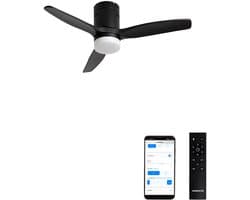 CREATE - Plafondventilator 40W silent 100% hout (Ø132cm) (ruimtes 10m²-25m²) - Zwart - Met licht - WIFI + Afstandsbediening - WIND CALM NATURAL WOOD
