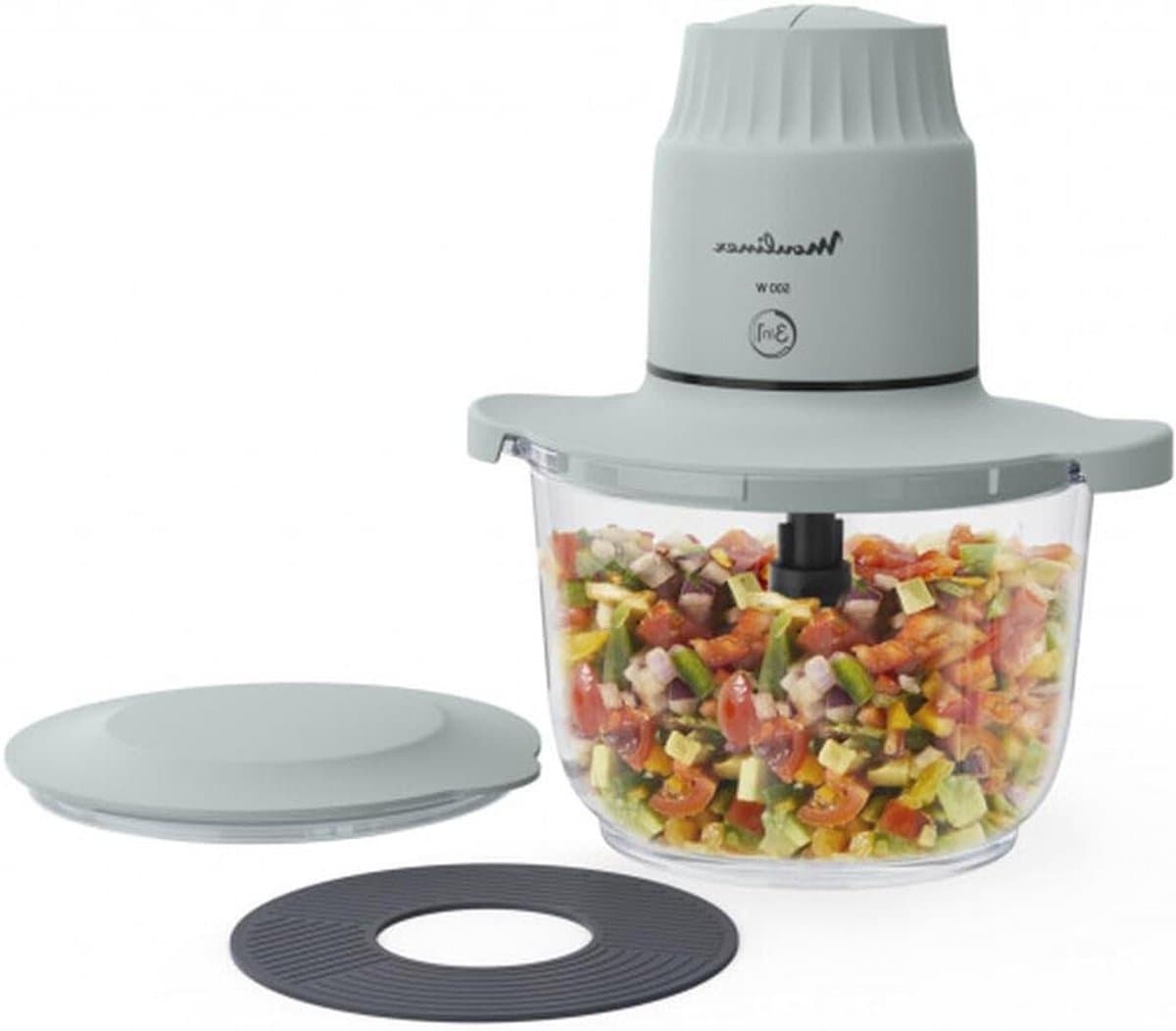 Keukenmachine Hakmolen - Mini Chopper - Snel Ingrediënten Snijden - Roestvrij Staal - 1 Liter Capaciteit - Grijs — afbeelding 1