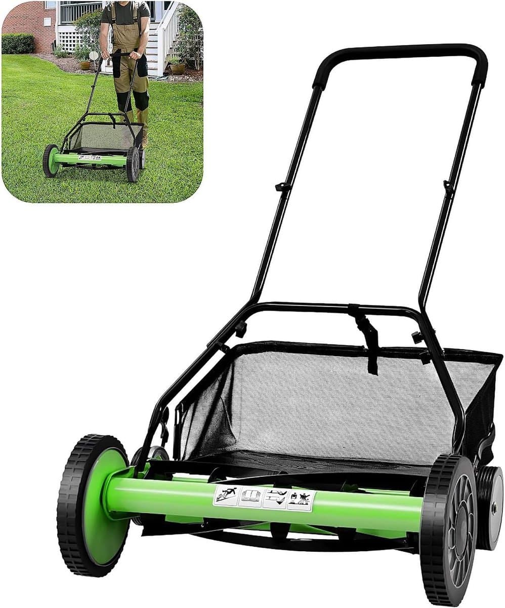 Handgrasmaaier - Loopmaaier - Gazon Onderhoud - Stille Werking - 60 cm Werkbreedte - Groen Zwart — afbeelding 1