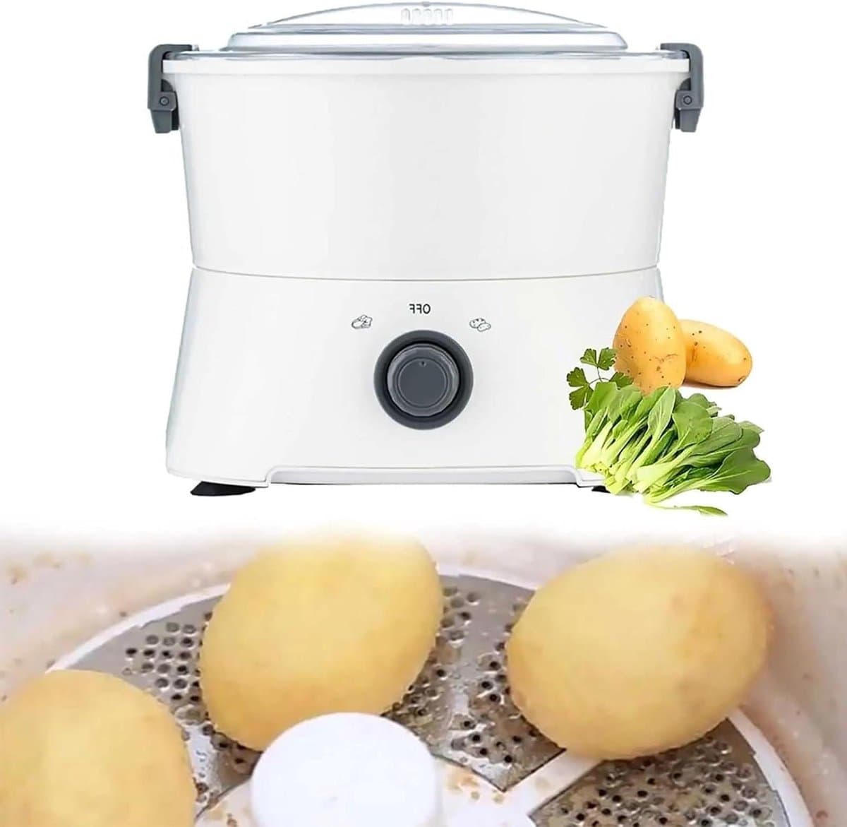 Elektrische Aardappelschiller - Automatische Schilmachine - Snel Groenten Schillen - Eén Knop Bediening - 1 kg Capaciteit - Wit — afbeelding 1