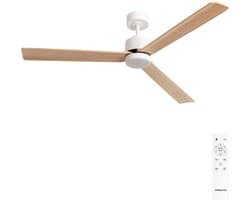 CREATE - Stille plafondventilator 40W met licht - Wit / Licht hout - Ø152cm - Afstandsbediening - WIND MODERN