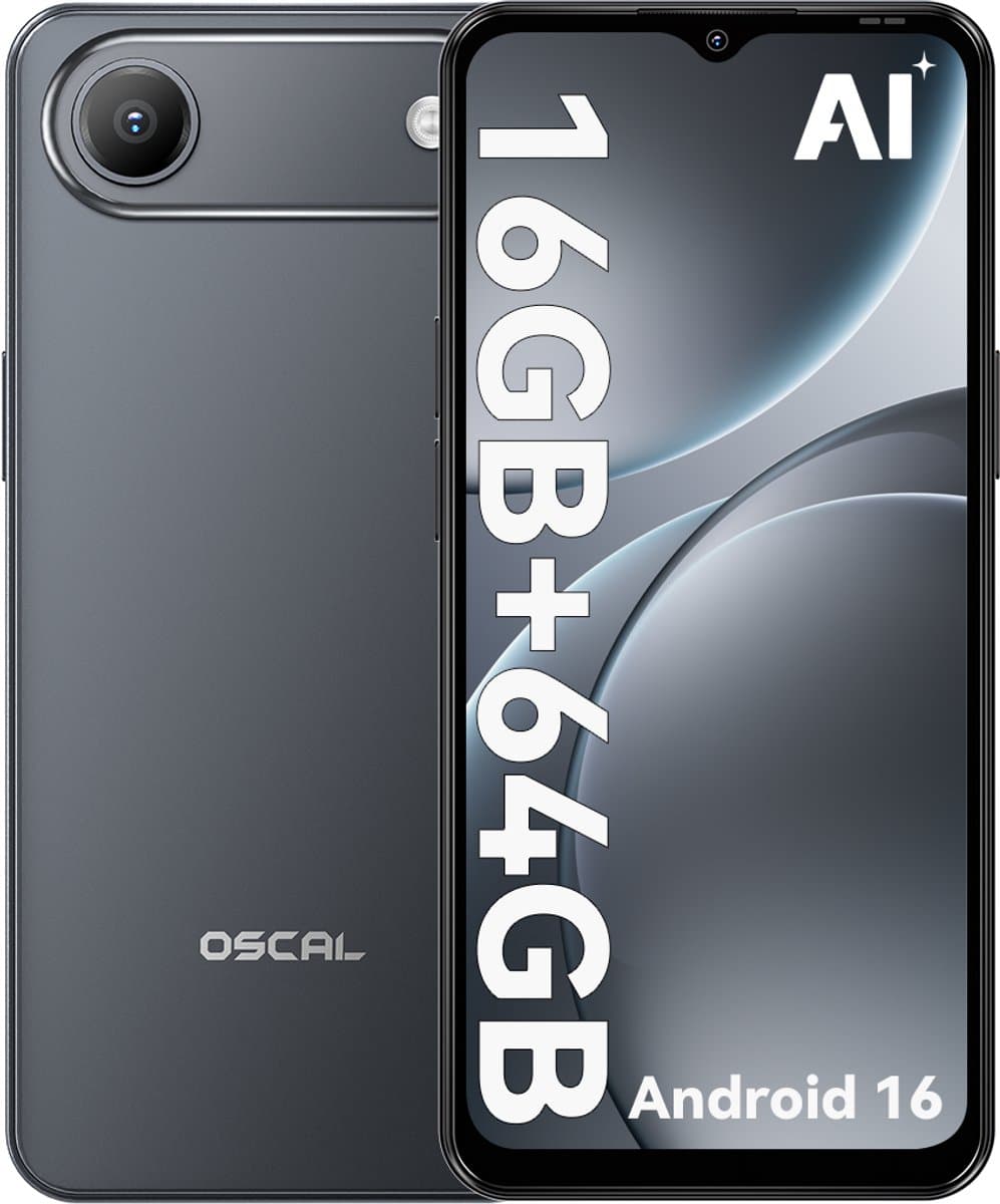 OSCAL FLAT 3C Smartphone - 4G Dual SIM - 16GB RAM - 64GB ROM - 6,56 inch - Android 16 Telefoon - 5000mAh 336Uren - 32MP - GPS - Zwart — afbeelding 1