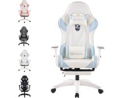 FOXSPORT Gamestoel - Gaming Chair - Ergonomisch - Verstelbaar - Met lendensteun en hoofdsteun - Met voetsteun - Bureaustoel - Racing -Wit / Blauw