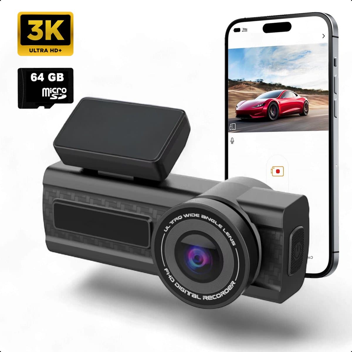 Tech Essentials® Dashcam X1 Pro - GPS WiFi APP - 3K Resolutie - Incl.64GB Micro SD-Kaart - 1.29 inch Mini Scherm - Voor Auto - Videorecorder - Camera - Full HD - Vrachtwagens — afbeelding 1