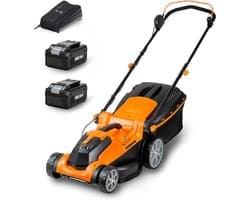 Accugrasmaaier - Elektrische Grasmaaiers - Gazontrimmer - Grastrimmer - met Mulchmaat 40L - Snijbreedte 37cm - Maaibreedte 300m² - Maaihoogte op 6 Niveaus - 2 x 4000 mAh Lithium-ion Accu - Oplader - 24V - Zwart&Oranje