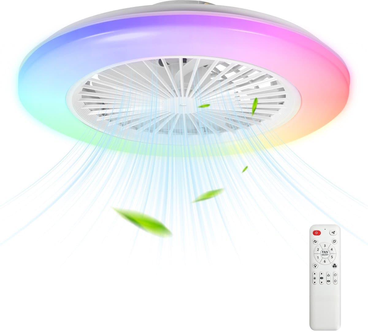 RGB Plafondventilator met lamp Ventilator met LED verlichting Ventilatoren Met afstandsbediening Zomer- en winterstand - Wit — afbeelding 1