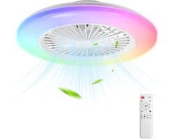 RGB Plafondventilator met lamp Ventilator met LED verlichting Ventilatoren Met afstandsbediening Zomer- en winterstand - Wit