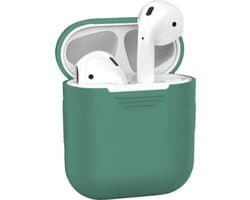 Hoesje - Geschikt voor Apple Airpods 2 - Siliconen Hoes met Clip - Silicone Case Cover - Midnight Green