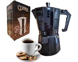 Lifestyleboss Zwarte Moka koffie percolator 150 ml, 3 kopjes, klassieke espressokan -aluminium voor alle warmtebronnen behalve inductie - Italiaans koffiegenot