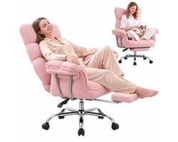 Dowinx Game stoelen - Gamestoel roze - Ergonomische Gamestoel - Grote Bureaustoel - Gamestoel met voetsteun - Verstelbare Gamingstoel - Tot 181 kg - Game bureaustoel chair - Teddy fleece