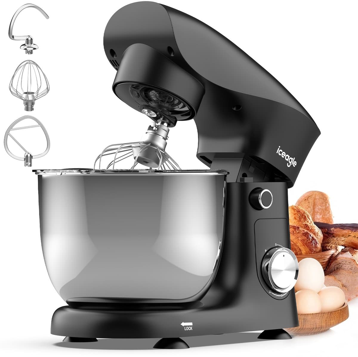 Keukenmixers - 5L Roestvrijstalen Kom - 10 Snelheden + Pulsfunctie - 360° Planetaire Mengbeweging - Keukenrobot - Zwart — afbeelding 1
