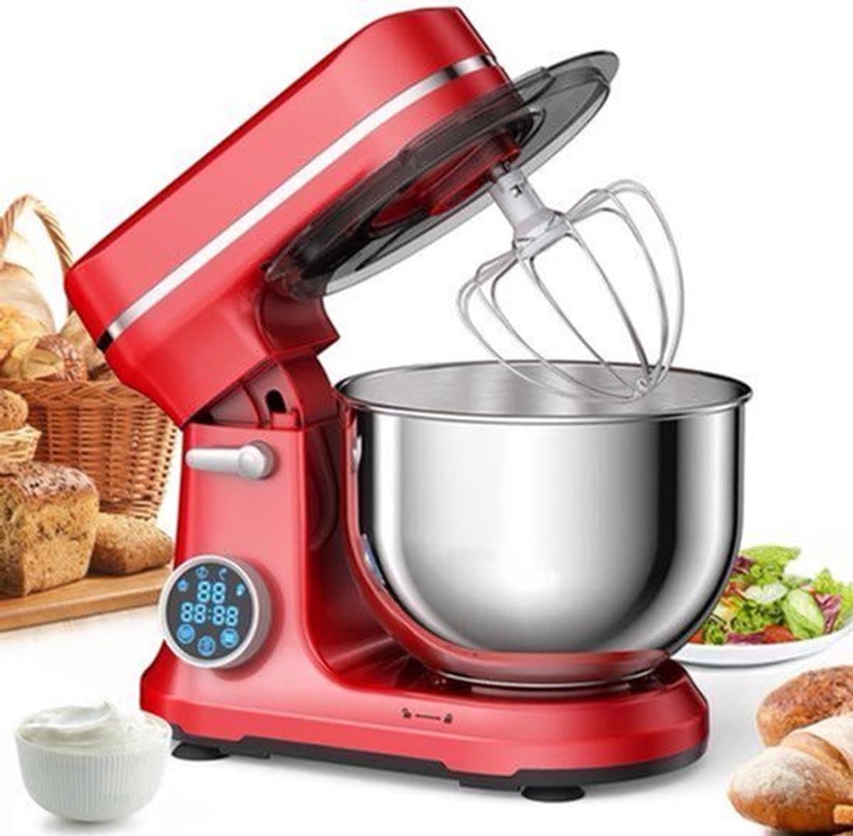 Keukenmixer - Keukenmachine - Foodprocessor - Keukenrobot - 1200W - OLED Touchscreen – 11 Snelheden – 5L RVS Mengkom – Elektrische Foodmixer - Rood — afbeelding 1