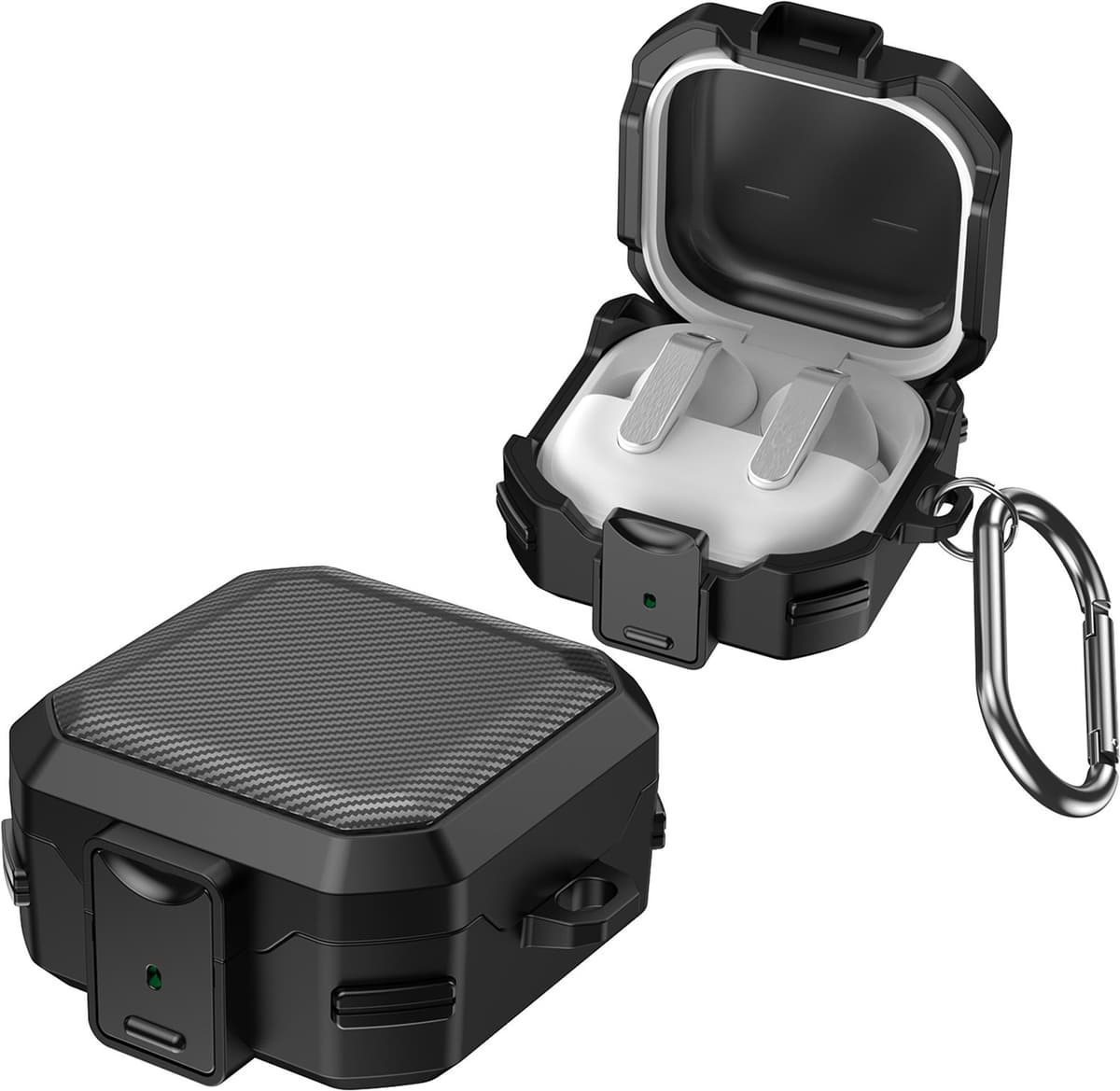 YONO Hoesje geschikt voor Samsung Galaxy Buds 4 / 4 Pro - Beschermhoes met Vergrendeling - Hard Case - Schokbestendig - Karabijnhaak - Zwart — afbeelding 1
