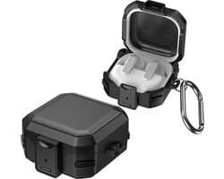 YONO Hoesje geschikt voor Samsung Galaxy Buds 4 / 4 Pro - Beschermhoes met Vergrendeling - Hard Case - Schokbestendig - Karabijnhaak - Zwart