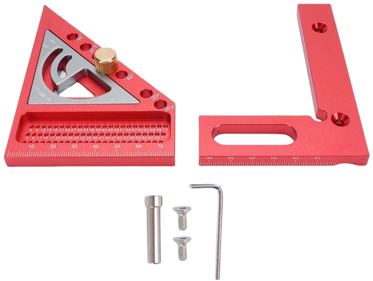 3D multi-hoek meetliniaal aluminium geanodiseerde timmerman voor nauwkeurige houtbewerking, markeren en meten voor ingenieurs, decorateurs en timmerlieden (Rood en grijs) — afbeelding 1
