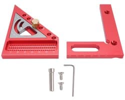 3D multi-hoek meetliniaal aluminium geanodiseerde timmerman voor nauwkeurige houtbewerking, markeren en meten voor ingenieurs, decorateurs en timmerlieden (Rood en grijs)