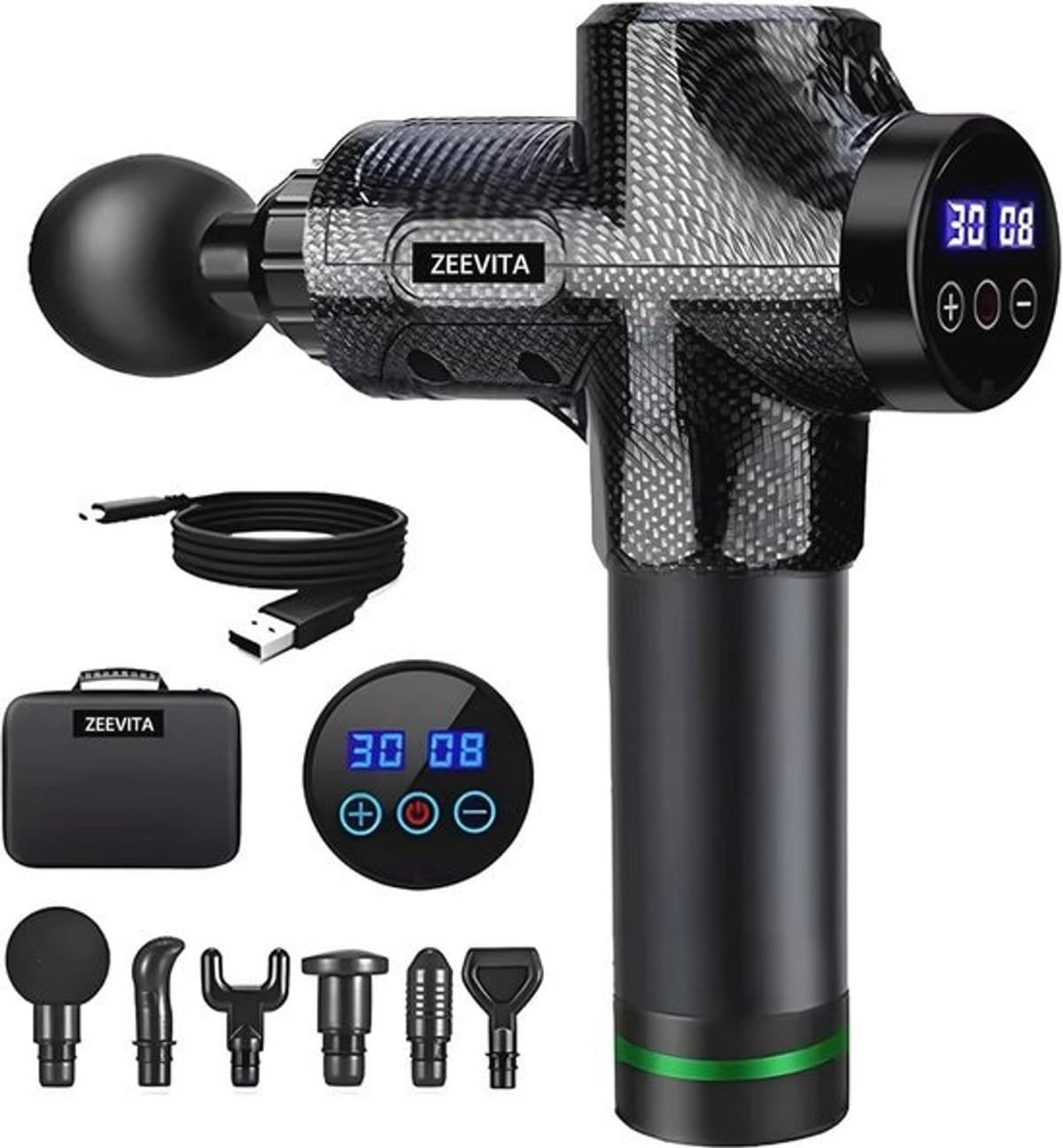 Diepweefselmassagepistool - Draagbare percussiemassager met lcd, 30 snelheden en 6 opzetstukken voor pijnverlichting — afbeelding 1