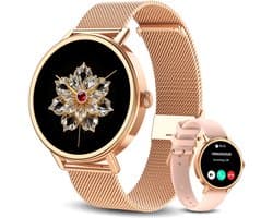 Blackview Smartwatch Dames - X30 - Stappenteller Horloge Dames - Full Touchscreen - AMOLED - Horloge met Bluetooth Belfunctie - 1,26 inch Sporthorloge - Hartslagmeter -Stappenteller - Bloeddrukmeter - Geschikt voor iOS/Android - Rosé Goud