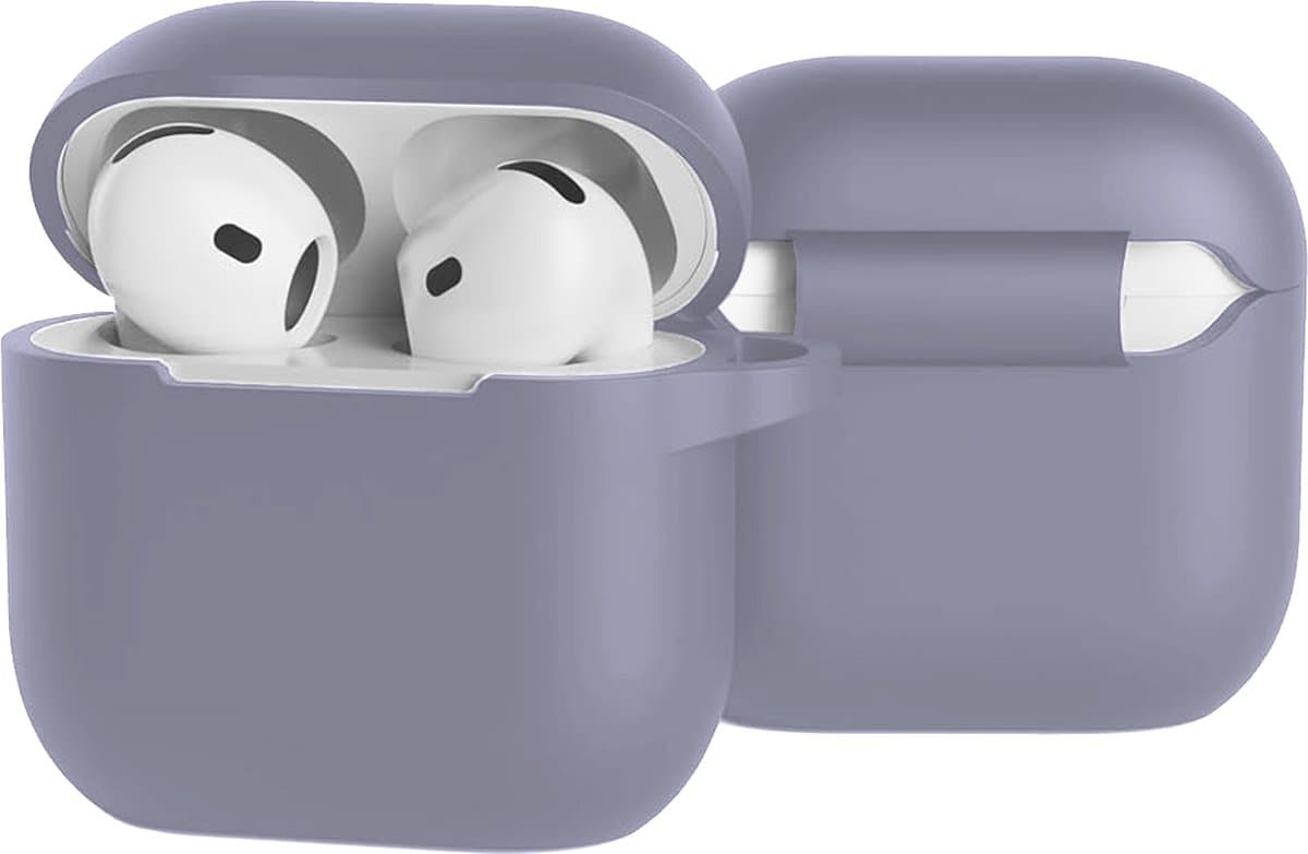 Case - Geschikt voor Apple AirPods 5 - Siliconen Hoes met Clip - Silicone Hoesje Cover - Lila — afbeelding 1