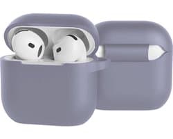 Case - Geschikt voor Apple AirPods 5 - Siliconen Hoes met Clip - Silicone Hoesje Cover - Lila