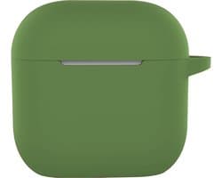 Hoesje - Geschikt voor Apple AirPods 5 - met Clip - Siliconen Hoes - Silicone Case Cover - Donkergroen