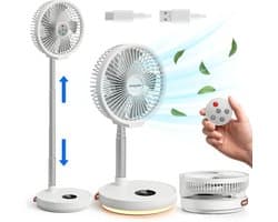 Vulpes Goods® Tech - Ventilator Staand met Afstandsbediening - Tafelventilator 5-in-1 - Draadloos & Oplaadbaar - Opvouwbare Statiefventilator - Verstelbaar - USB Ventilator - 6 Snelheden - Timer - 12dB Stille Ventilator - Vloerventilator - PRO V2