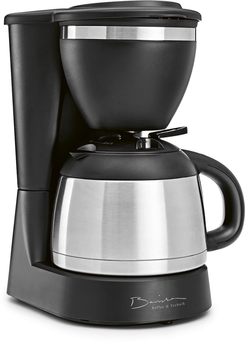 Barista Koffie & Techniek Koffiezetapparaat 830 watt - 1 l | compact filterkoffiezetapparaat voor gemalen koffie | Koffiezetapparaat voor 8 kopjes - met dubbelwandige roestvrijstalen thermoskan & permanentfilter — afbeelding 1