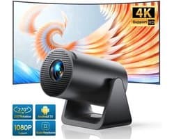 Mini Beamer - Projector - Digitale Projector - Draagbaar - Wi-Fi 6 en Bluetooth 5.2 - Android 11 Systeem - Ingebouwde Luidspreker - Compatibel met HDMI - Voeding - USB- EU Stekker Type - 300 ANSI - 29W - Zwart
