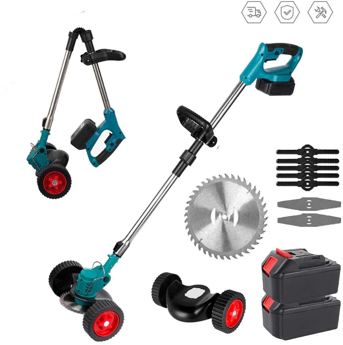 Amolass - Elektrische Grasmaaier - Grastrimmer - 2 Batterijen - 1500W - 12,5cm Diameter - Verstelbaar - Opvouwbaar - Blauw — afbeelding 1