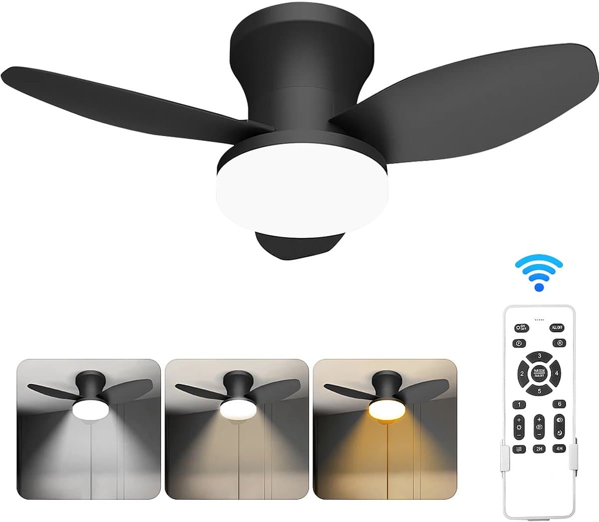 Paco Goederen® Plafondlamp - ventilator lamp - 3 bladig - 6 snelheden - afstandsbediening - dimbare LED kroonluchter - Woonkamer - Slaapkamer - eetkamer — afbeelding 1