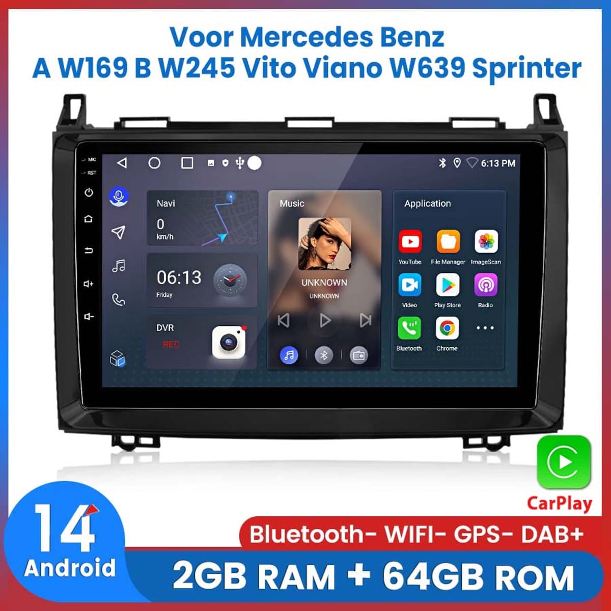 Awesafe Geschikt voor Mercedes-Benz Sprinter Klasse VW Crafter 2005-2016 Autoradio - Met navigatie GPS - 2+64GB - Bluetooth WIFI - Apple Carplay & Android auto - Radio scherm — afbeelding 1