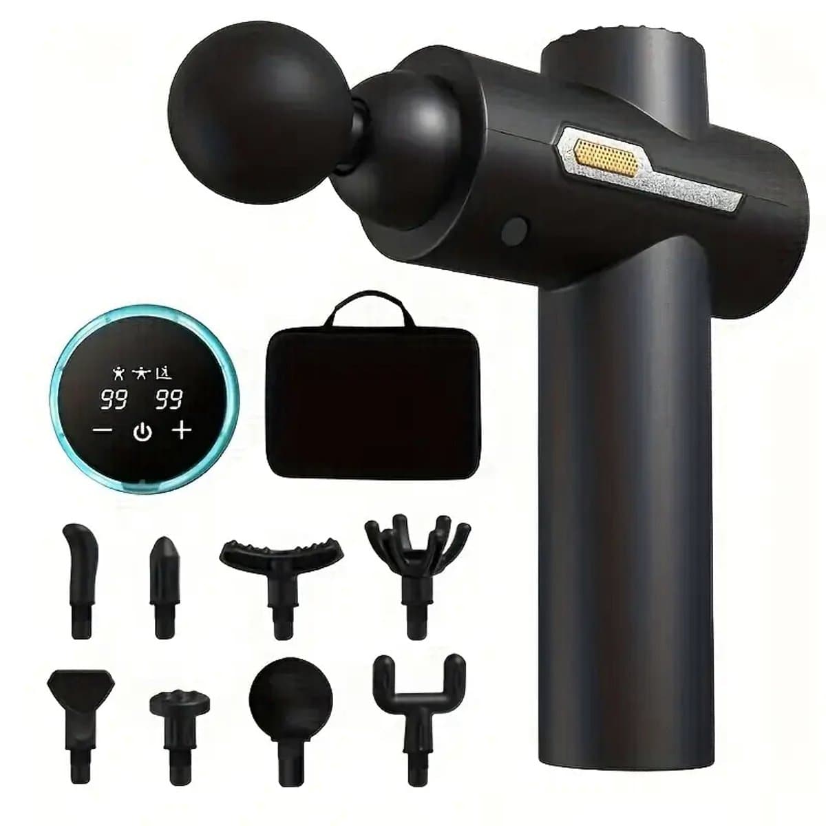 Spiermassageapparaat met 8 massagekoppen, 99 intensiteitsstanden, LED-display, oplaadbare lithiumbatterij, USB-oplaadfunctie en opbergtas — afbeelding 1