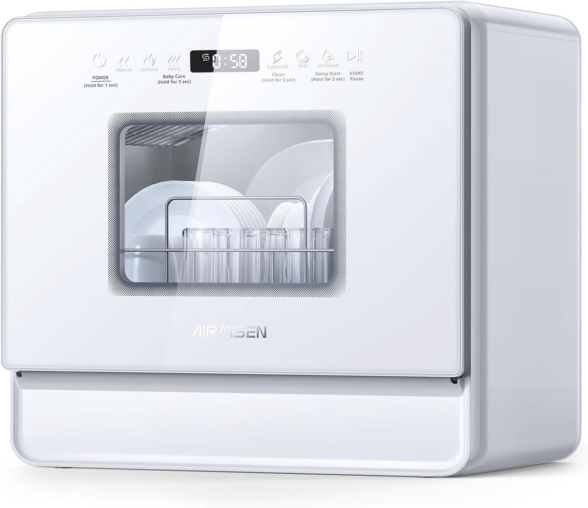 AIRMSEN Mini Vaatwasser - Met Waterontharder & Watertank 5L - 6 Couverts - 9 Programma's - Wit — afbeelding 1