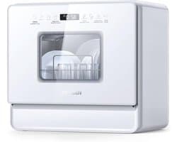 AIRMSEN Tafelmodel Vaatwasser - Ingebouwd Zoutreservoir - 5L Watertank - Geen Vaste Wateraansluiting - 9 Programma's - 6 Couverts - Vrijstaande Afwasmachine - Wit