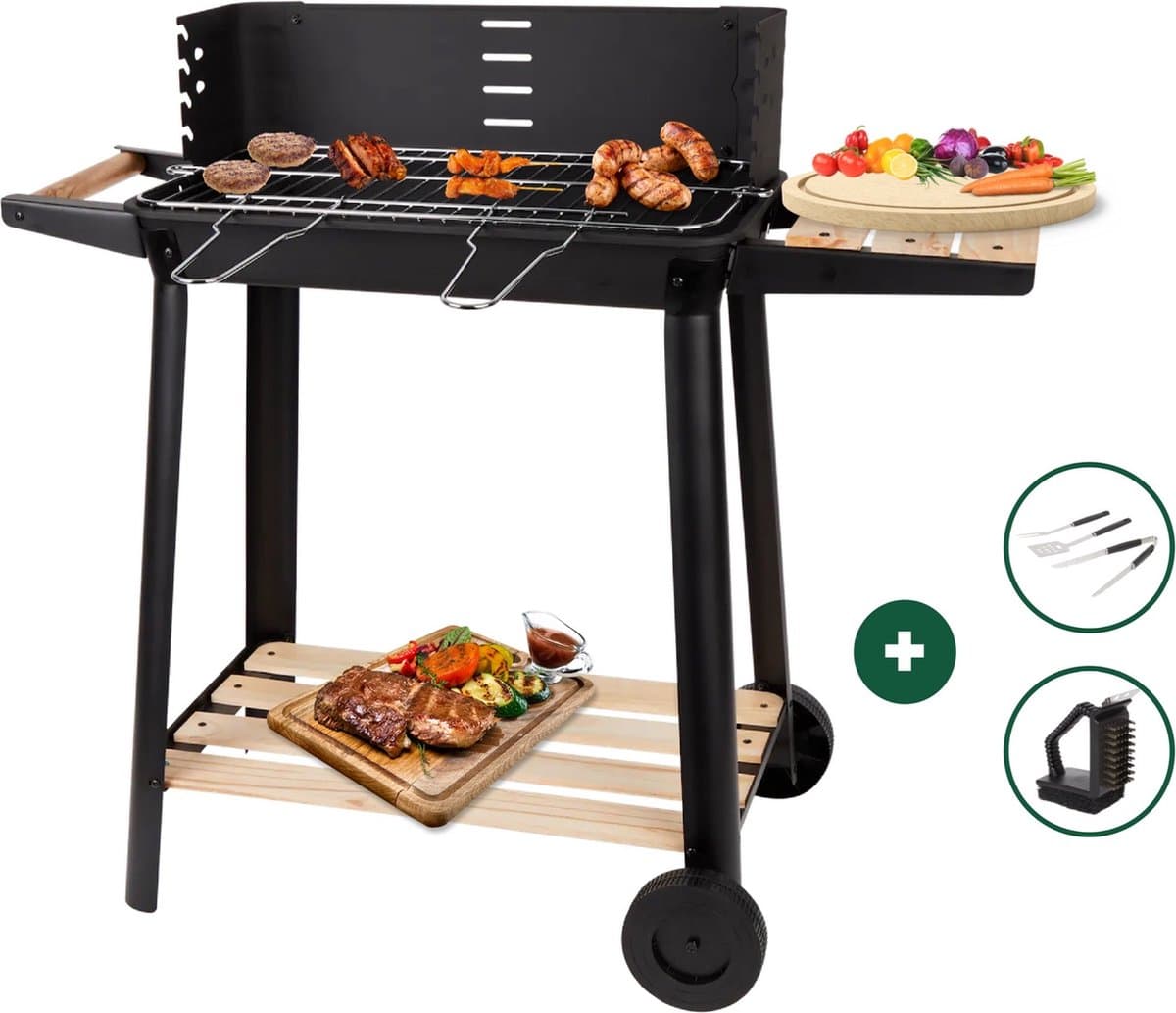 Barbecue van Rlek Online - 4x GRATIS BBQ Accessoires - BBQ - Zwarte Barbecue op Wieltjes - HOUTSKOOL BBQ — afbeelding 1