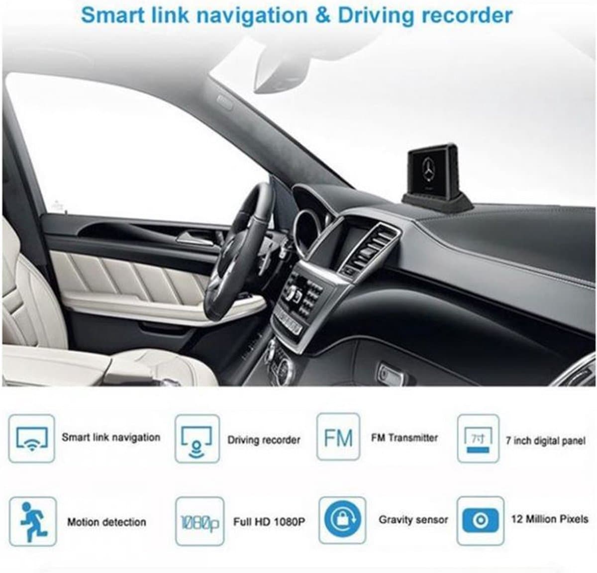 M-USE GR-7 Smart Link Navigatino - on-board camera met dashboard scherm + ext. video — afbeelding 1