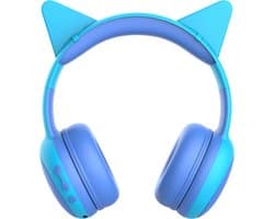 Kinderkoptelefoon draadloos met Bluetooth- Opvouwbaar- Incl. Opbergzakje & kattenoortjes Blauw