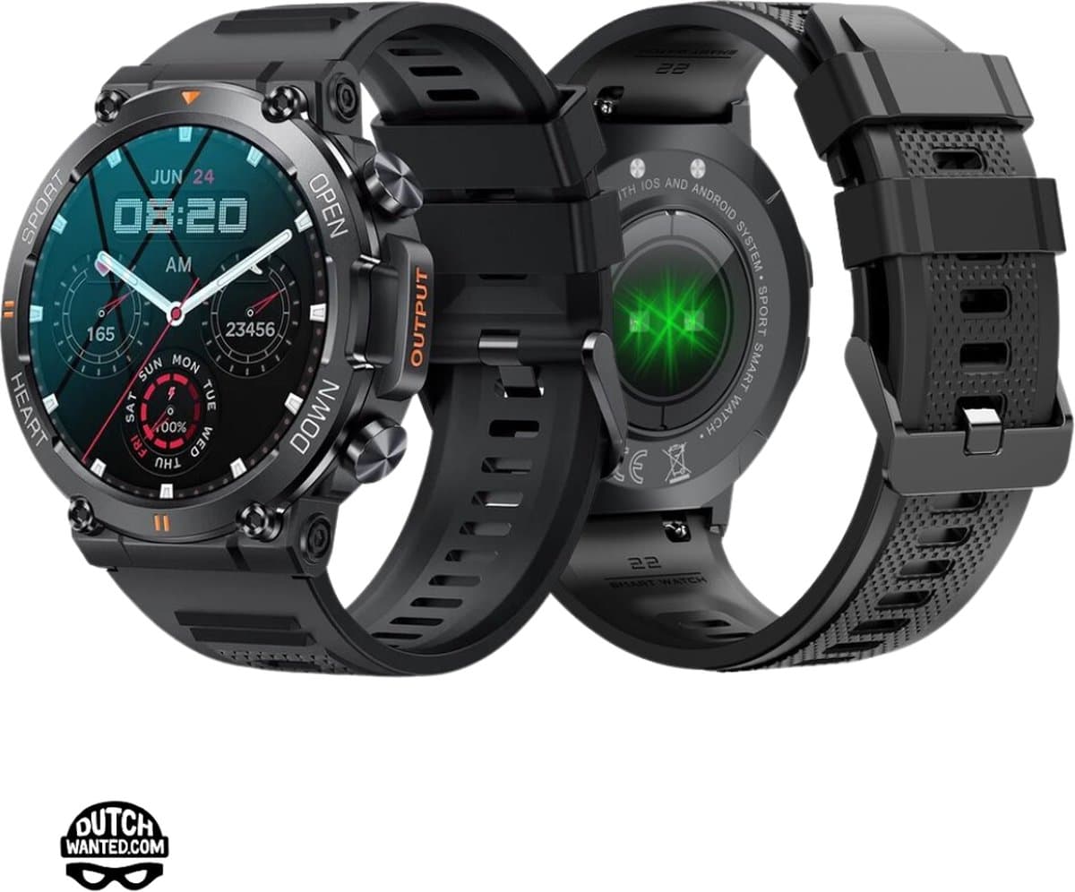 DutchWanted - Indestructible Smartwatch - 47mm - Voor Dames en Heren - Stappenteller - Hartslagmeter - IOS en Android - Zwart — afbeelding 1
