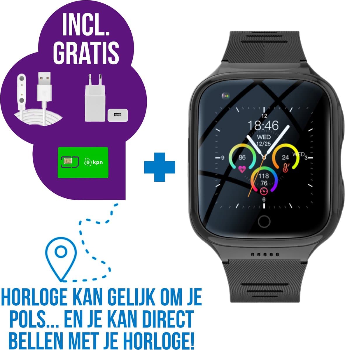 Wiesba WB9S - GPS Horloge Senior - Smartwatch voor Ouderen - Persoonlijke alarmen - alarm horloge ouderen - GPS Horloge Alzheimer - Valdetectie — afbeelding 1