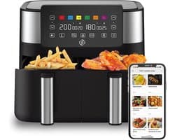 Equivera Dubbele Airfryer - Dubbele Mand - Dual Cook - Heteluchtfriteuse - Verschillende Programma's - Dual Zone - Mega
