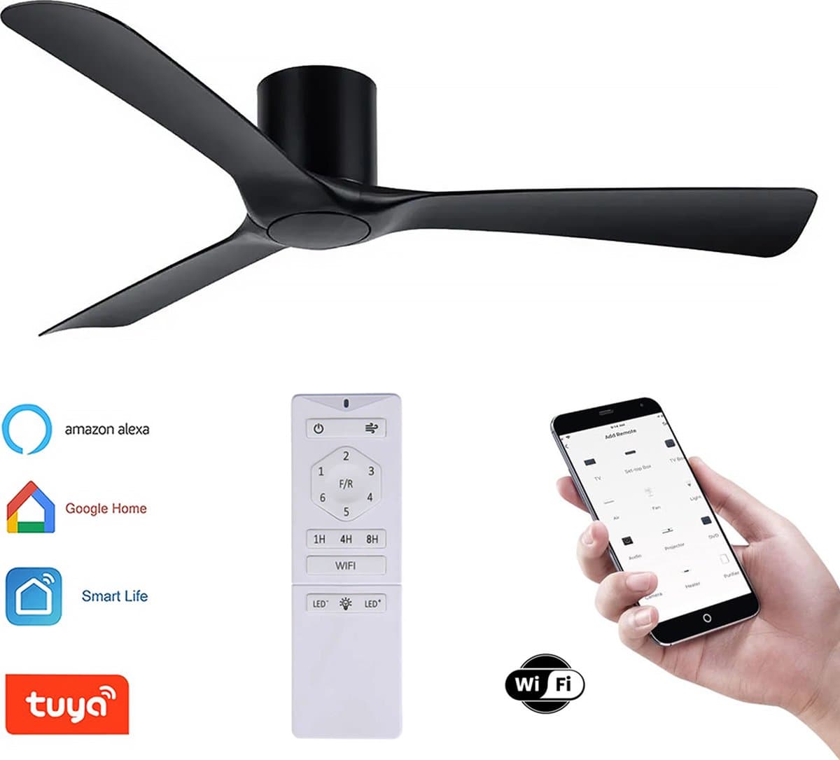 Plafondventilator Storm - Super stil - Hoge kwaliteit - Ventilator 2026 - WIFI - TUYA app - Ø 132 cm - zwart — afbeelding 1
