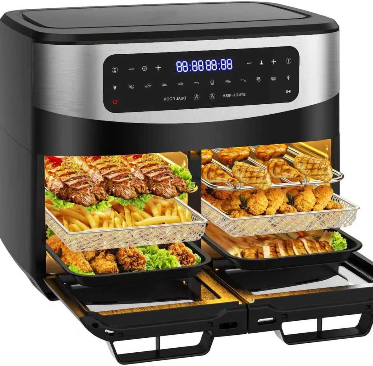 Airfryer Dubbele Zone - XXL Heteluchtfriteuse - Gezond Koken - Dubbel Raam - 12 Liter - Zwart — afbeelding 1