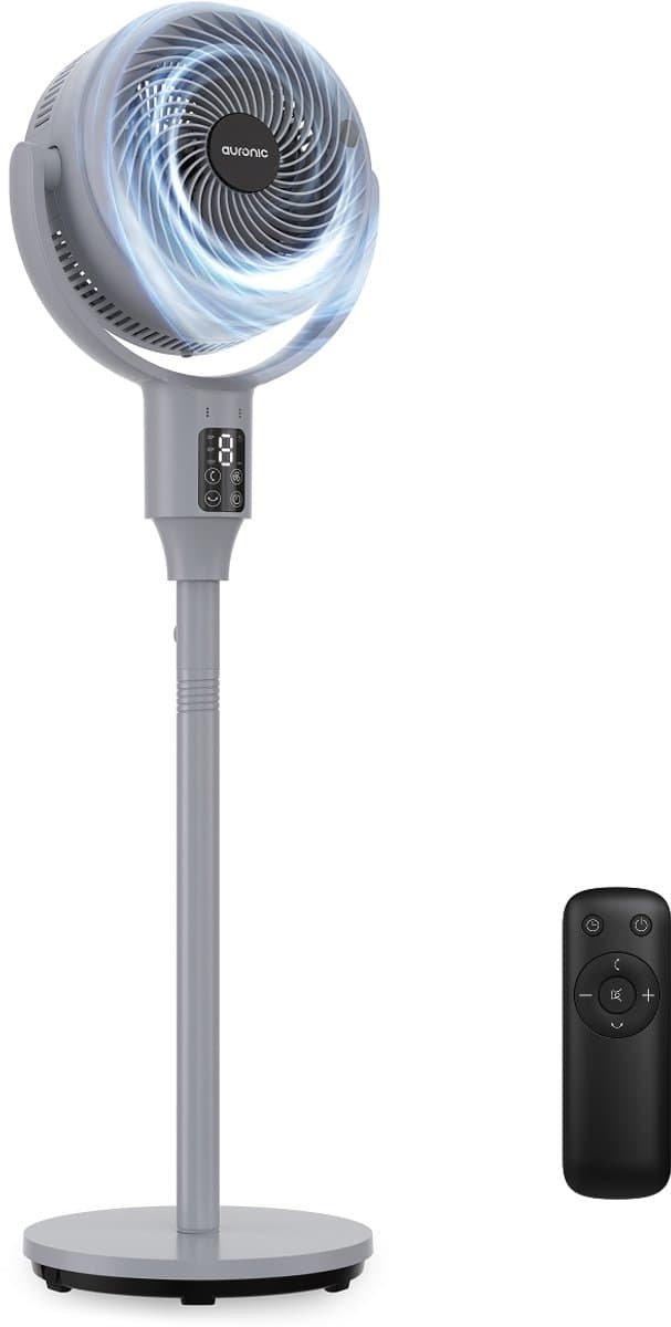 Auronic Statiefventilator - Staande Tafel en Vloerventilator - 9 Standen en Timer - Luchtkoeler - Stil - Met Afstandsbediening en Display - Fan - Grijs — afbeelding 1
