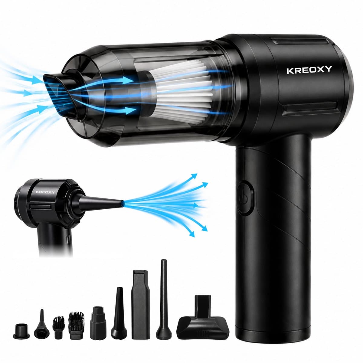 Kreoxy Kruimeldief Snoerloos – Handstofzuiger – Auto Stofzuiger – Sterke Zuigkracht – Air Duster – 9 Opzetstukken — afbeelding 1